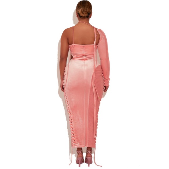 Flamingo Asymmetric Velvet Dress - Picture 4 of 4